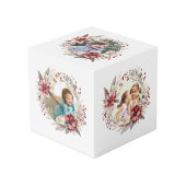 クリスマスリース、赤い花と果実の写真 フォトキューブ (正面アングル)