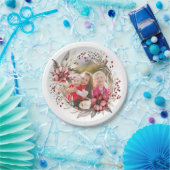 クリスマスリース、赤い花と果実の写真 ペーパープレート (パーティー)