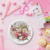 クリスマスリース、赤い花と果実の写真 ペーパープレート (パーティー)
