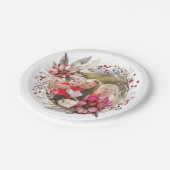 クリスマスリース、赤い花と果実の写真 ペーパープレート (アングル)