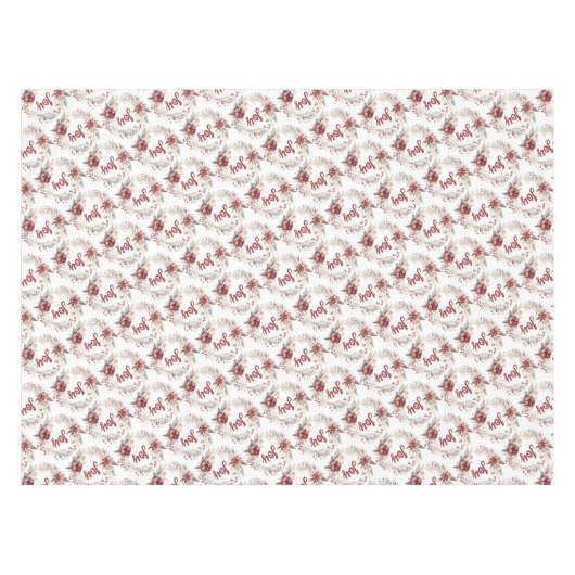 クリスマスリース、赤い花と果実 テーブルクロス (正面(横))