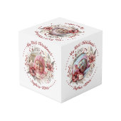 クリスマスリース、赤い花、果実のフォトキューブ フォトキューブ (裏面アングル)