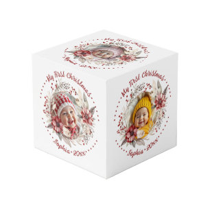 クリスマスリース、赤い花、果実のフォトキューブ フォトキューブ