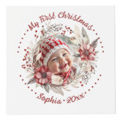 クリスマスリース、赤い花、果実のフォトキューブ フォトキューブ (正面)