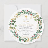 クリスマスリース 赤 ワインレッド グリーン 洗礼 招待状 (正面)