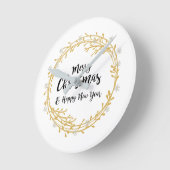 クリスマスリース(銀色のグリッター雪片) ラウンド壁時計 (傾斜)