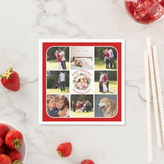 クリスマスリース、9枚の写真とコラージュ スタンダードカクテルナプキン (インサイチュ)