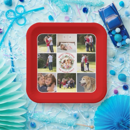 クリスマスリース、9枚の写真とコラージュ ペーパープレート (パーティー)