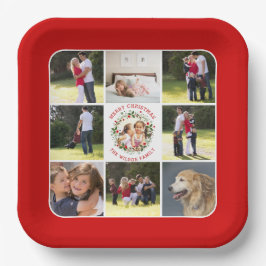 クリスマスリース、9枚の写真とコラージュ ペーパープレート