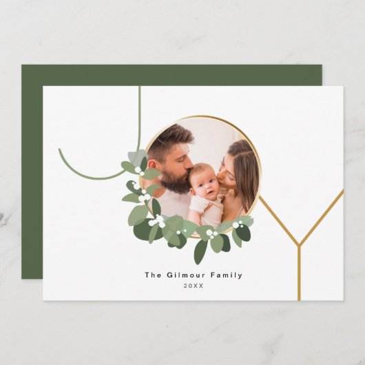 クリスマスリース JOY オーダーメイド 家族写真 ホリデー シーズンカード (正面/裏面)