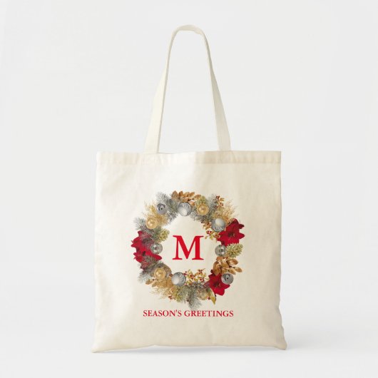 クリスマスリースMONOGRAMカスタマイズ トートバッグ (正面)