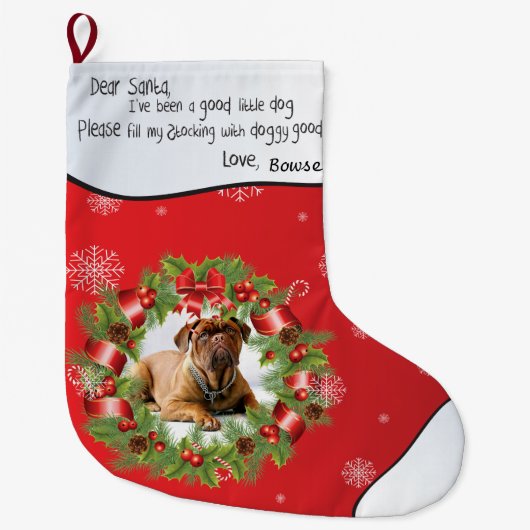 クリスマスリースPHOTO FRAME for Your Dog's Photo ラージクリスマスストッキング (正面)