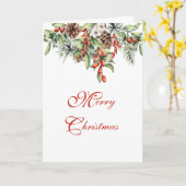 クリスマスリーフとベリーの折り畳みグリーティングカード カード (黄色い花)