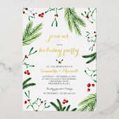 クリスマスリーフとベリーゴールドフォイル招待状 箔シーズンカード (正面)
