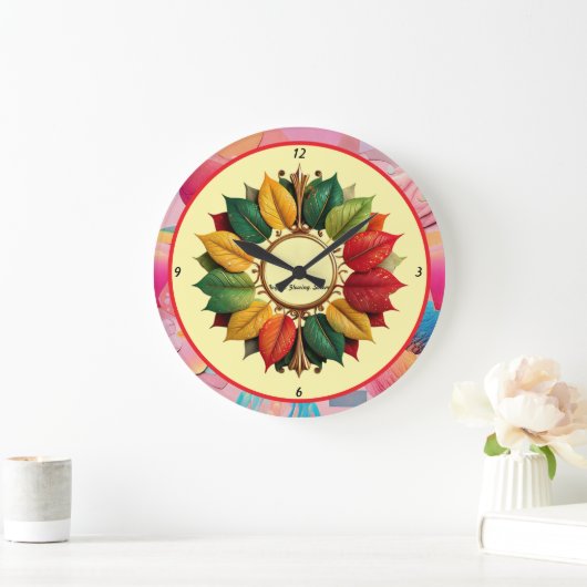 「クリスマスリーフィー魔法」 ラージ壁時計 (ホーム)