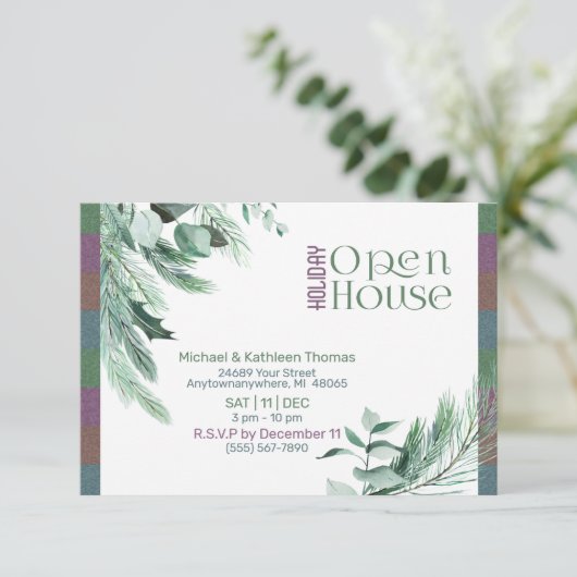 クリスマスリーフモダンデザインオープンハウス 招待状 (スタンド正面)