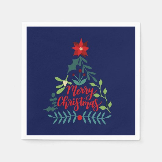 クリスマスリーフ葉の数 スタンダードカクテルナプキン (正面)