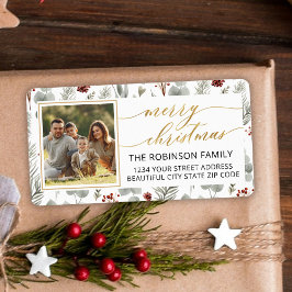 クリスマスリーフ金ゴールドスクリプトフォト差出人住所 ラベル