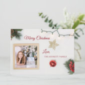 クリスマスリーフ&ストリングライツホリデーフォト シーズンカード (スタンド正面)