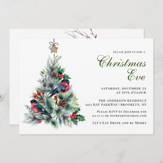 クリスマスリーフ&レッドバードクリスマスイブパーティー 招待状 (正面/裏面)