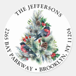 クリスマスリーフ&レッドバード差出人住所ラベル ラウンドシール