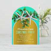 クリスマスルアウ(ハワイ式宴会)スターフィッシュ金ゴールドアーチデザイン 招待状 (スタンド正面)