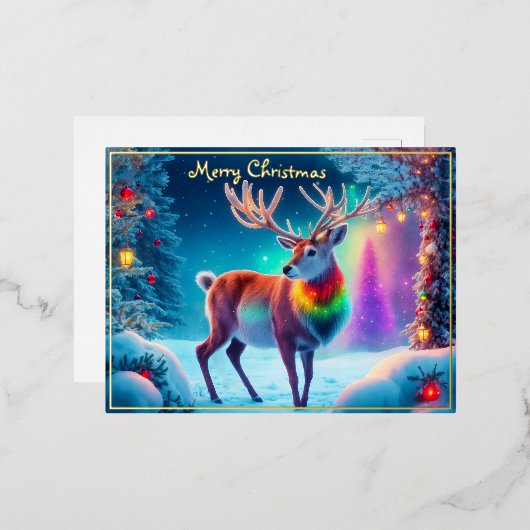 クリスマスルドルフのトナカイ冬のクリスマスツリークール 箔シーズンポストカード (正面/裏面)