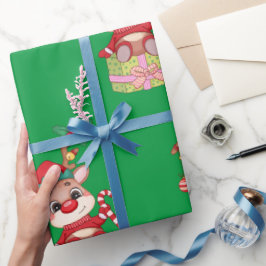 クリスマスルドルフ赤鼻トナカイ座っている ラッピングペーパー