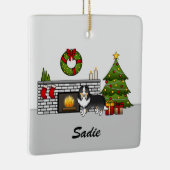 クリスマスルームにシェットランド・ シープドッグの三色の犬と名前 セラミックオーナメント (右)