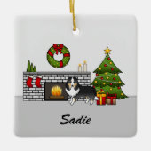 クリスマスルームにシェットランド・ シープドッグの三色の犬と名前 セラミックオーナメント (正面)