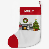 クリスマスルームにブルーメルルシェットランド・ シープドッグドッグ&名前 スモールクリスマスストッキング (裏面)