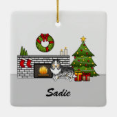 クリスマスルームにブルーメルルシェットランド・ シープドッグドッグ&名前 セラミックオーナメント (裏面)