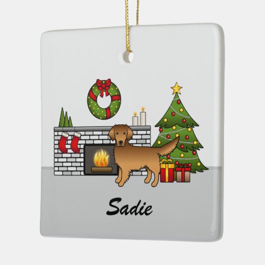 クリスマスルーム&名前の赤ゴールデンレトリバー セラミックオーナメント (左)