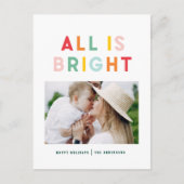 クリスマスレインボーカラフルブライト1フォトファミリー シーズンポストカード (正面)