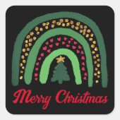 クリスマスレインボーグリッターレッド金ゴールドグリーン スクエアシール (正面)