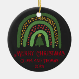 クリスマスレインボーグリッターレッド金ゴールドグリーン セラミックオーナメント
