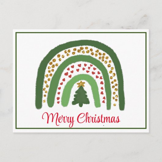 クリスマスレインボーグリッターレッド金ゴールドグリーン ポストカード (正面)