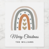 クリスマスレインボーブラウン灰色モダン白 ワインラベル (シングルラベル)