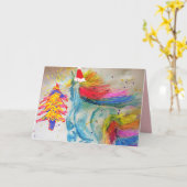 クリスマスレインボーユニコーンサンタウォーターカラーカード カード (黄色い花)