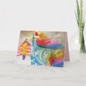 クリスマスレインボーユニコーンサンタウォーターカラーカード カード (正面)