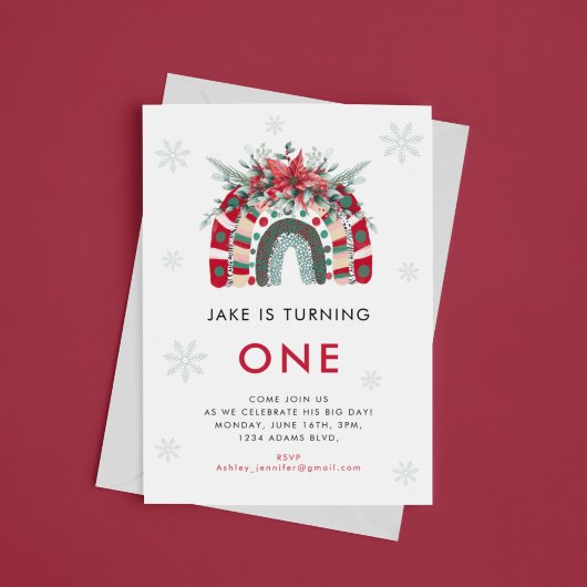 クリスマスレインボー子供の誕生日パーティー 招待状