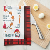 クリスマスレシピフェスティバルレッドプレイド キッチンタオル (四つ折り)