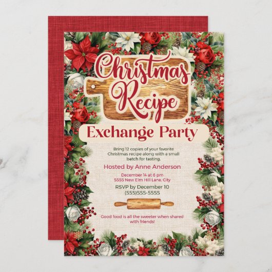 クリスマスレシピ交換パーティー 招待状 (正面/裏面)