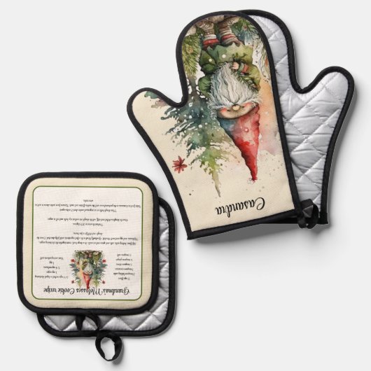 クリスマスレシピ記念クッキーヴィンテージ格言 鍋つかみ&鍋敷きセット (正面/裏面)