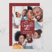 クリスマスレジョイスタイポグラフィレッドフォトクリスマス シーズンカード (正面/裏面)