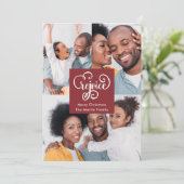 クリスマスレジョイスタイポグラフィレッドフォトクリスマス シーズンカード (スタンド正面)