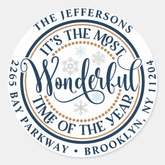 クリスマスレタリングホリデー差出人住所ラベル ラウンドシール (正面)