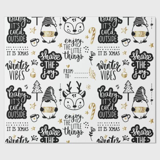 クリスマスレタリング引用文(黒と金ゴールド) ラッピングペーパー (フラット)