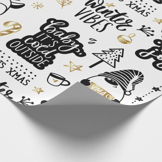 クリスマスレタリング引用文(黒と金ゴールド) ラッピングペーパー (角)