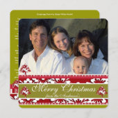 クリスマスレターがプリントされたバックダマスクツリー ホリデー シーズンカード (正面/裏面)